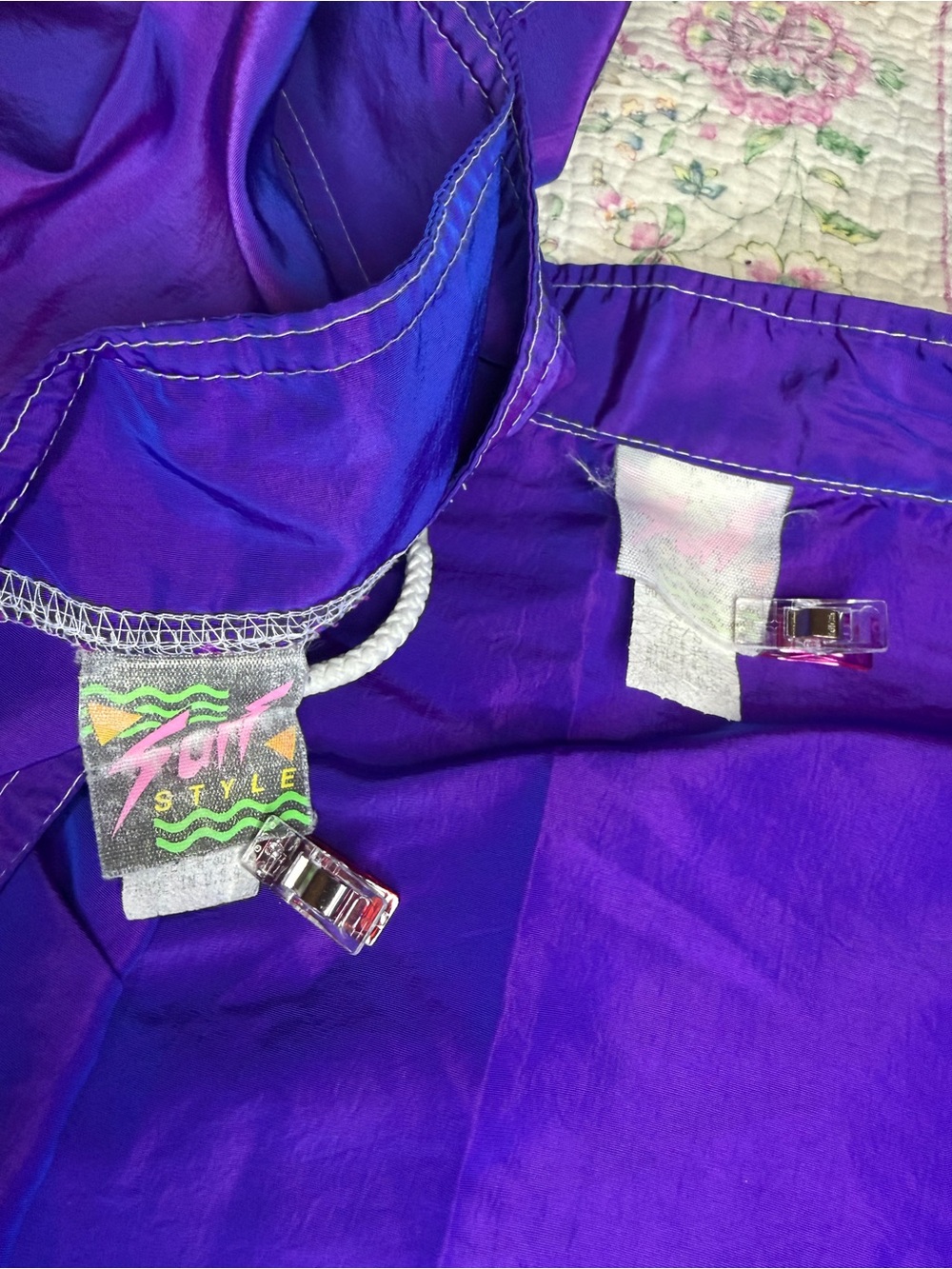 VTG 90s Y2K Surf Style Purple Iridescent Windbreaker Jacket & Board Shorts SM - Picture 12 of 15